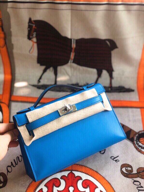 에르메스 미니 켈리백22 블루 은장 스위프트